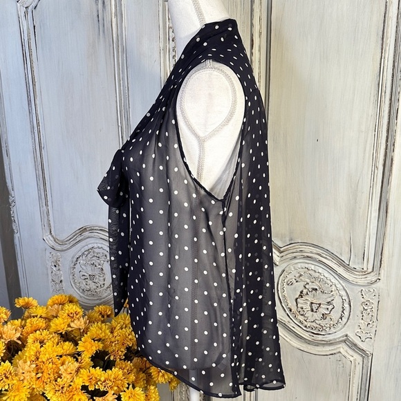 Paper Crane Sheer Polka Dot Sleeveless Blouse with Front Bow Tie - Picture 5 of 8
